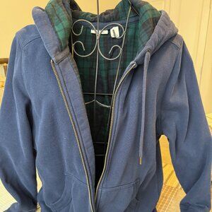 LLBEAN CLASSIC HOODIE SCOTCH PLAID LINING, NAVY, PETITE SMALL (6-8)